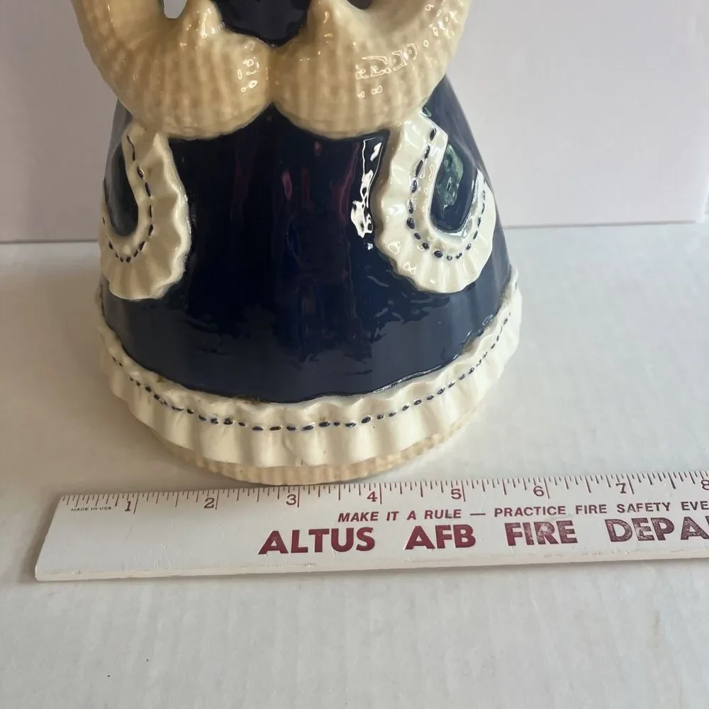 70s Vintage Sittre Ceramic Burlap Rug Doll Ceramic Utensil Holder Navy White